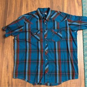 Vtg  Wrangler men's short-sleeve western plaid snap shirt sz 3XLT